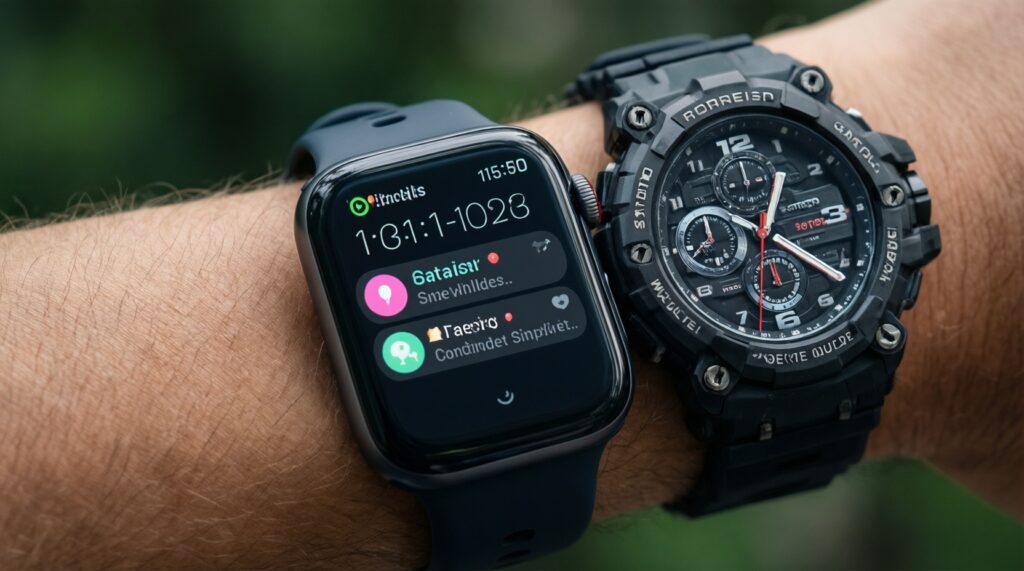 Часы для разных стилей: костюм, casual, спорт, outdoor - иллюстрация